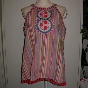 UNIT Fashion Cotton Linen Blend Embroidered Top L